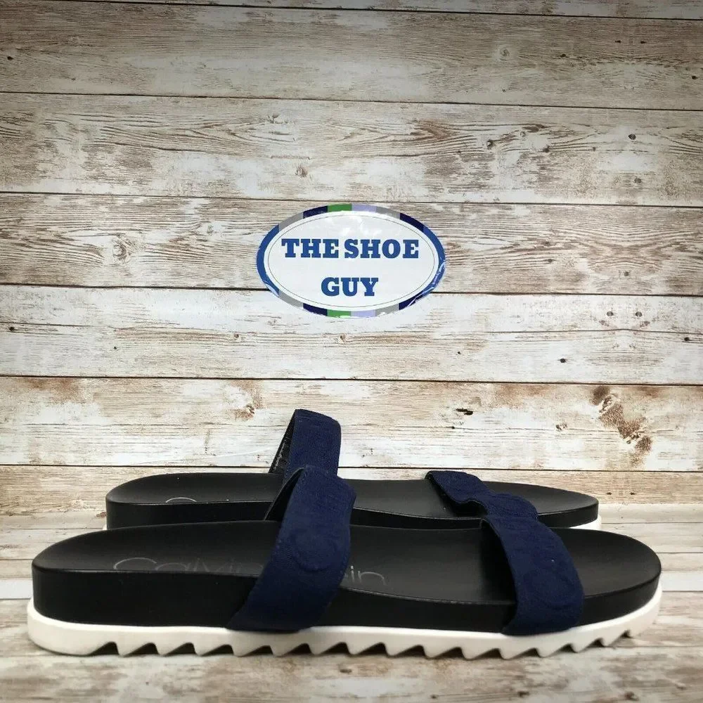 CALVIN KLEIN WOMEN'S SIZE 11 M BLUE BLACK FLATS SANDALS